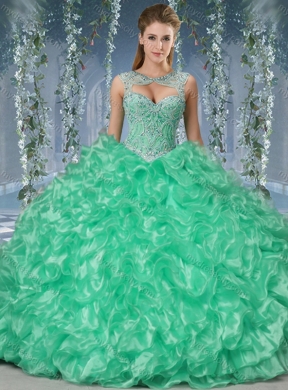 Gorgeous Beaded and Ruffled Big Puffy Quinceanera Dress in Aqua Blue