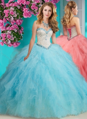 Affordable Beaded and Ruffled Organza Pretty Quinceanera Dress with Big Puffy