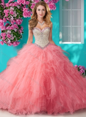 Affordable Beaded and Ruffled Organza Pretty Quinceanera Dress with Big Puffy