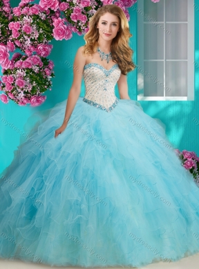 Affordable Beaded and Ruffled Organza Pretty Quinceanera Dress with Big Puffy