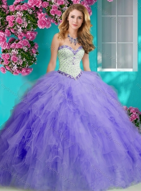 Affordable Beaded and Ruffled Organza Pretty Quinceanera Dress with Big Puffy