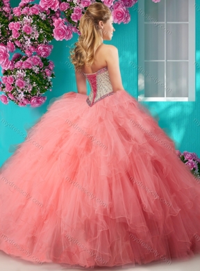 Affordable Beaded and Ruffled Organza Pretty Quinceanera Dress with Big Puffy