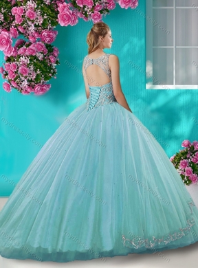 Cheap See Through Scoop Organza Pretty Quinceanera Dress with Beading