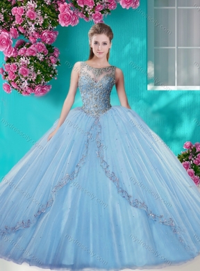 Cheap See Through Scoop Organza Pretty Quinceanera Dress with Beading