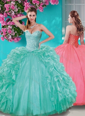 Fashionable Beaded and Ruffled Taffeta Pretty Quinceanera Dress in Really Puffy