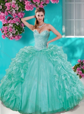 Fashionable Beaded and Ruffled Taffeta Pretty Quinceanera Dress in Really Puffy