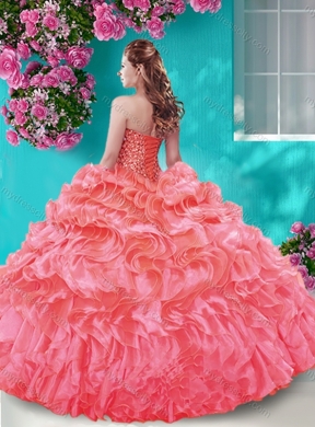 Fashionable Beaded and Ruffled Taffeta Pretty Quinceanera Dress in Really Puffy