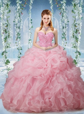 Lovely Baby Pink Brush Train Pretty Quinceanera Dresses Beaded and Ruffled