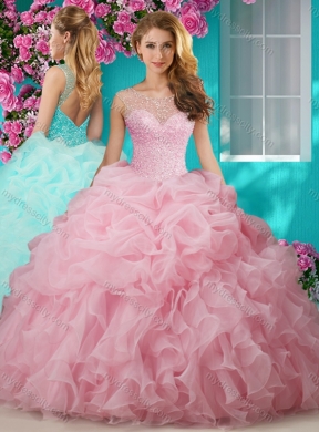 Lovely Beaded and Ruffled Big Puffy Pretty Quinceanera Dress with See Through Scoop