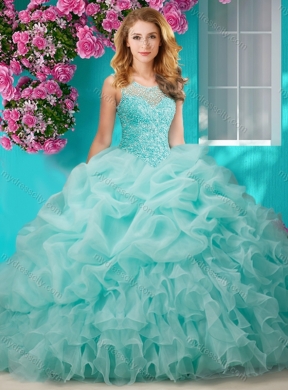 Lovely Beaded and Ruffled Big Puffy Pretty Quinceanera Dress with See Through Scoop