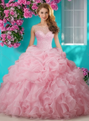 Lovely Beaded and Ruffled Big Puffy Pretty Quinceanera Dress with See Through Scoop