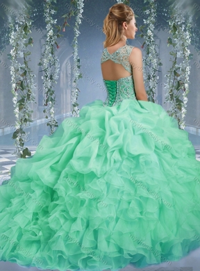 Luxurious Organza Big Puffy Watermelon Pretty Quinceanera Dress with Beading and Ruffles