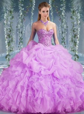 Luxurious Organza Big Puffy Watermelon Pretty Quinceanera Dress with Beading and Ruffles