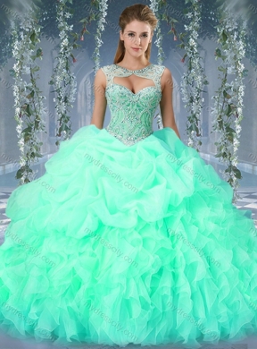 Luxurious Organza Big Puffy Watermelon Pretty Quinceanera Dress with Beading and Ruffles