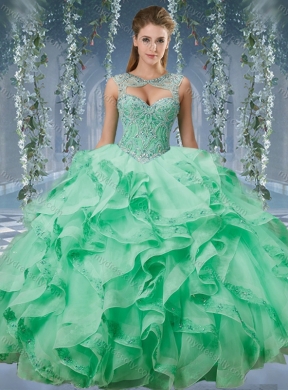 Classical Beaded and Applique Big Puffy Unique Quinceanera Dress in Aqua Blue