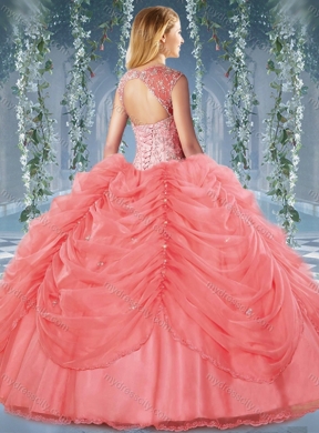 Classical Beaded and Bubble Big Puffy Organza Unique Quinceanera Dress in Orange Red
