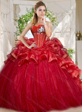 Discount Tulle Beaded and Ruffled Unique Quinceanera Dress in Red