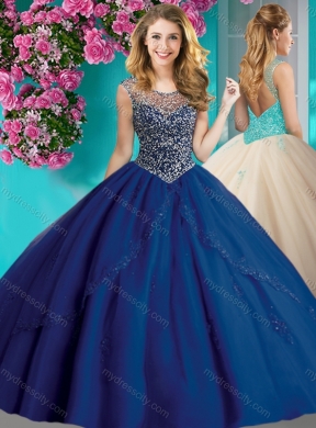 Elegant Beaded and Applique Unique Quinceanera Dress with See Through Scoop