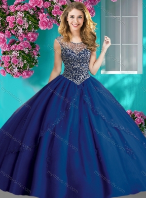 Elegant Beaded and Applique Unique Quinceanera Dress with See Through Scoop