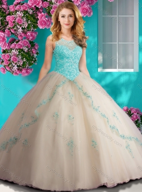 Elegant Beaded and Applique Unique Quinceanera Dress with See Through Scoop