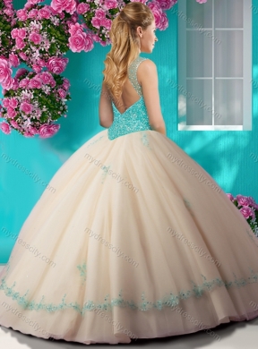 Elegant Beaded and Applique Unique Quinceanera Dress with See Through Scoop