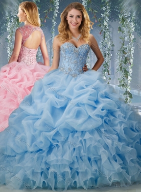 Elegant Brush Train Big Puffy Unique Quinceanera Dress with Beading and Ruffles