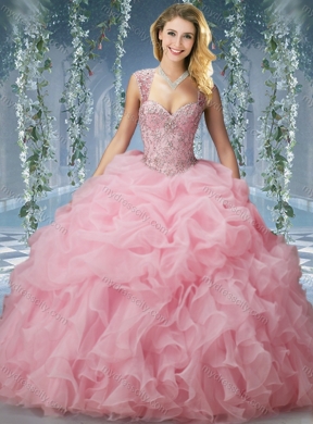 Elegant Brush Train Big Puffy Unique Quinceanera Dress with Beading and Ruffles