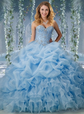 Elegant Brush Train Big Puffy Unique Quinceanera Dress with Beading and Ruffles