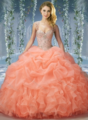 Elegant Brush Train Big Puffy Unique Quinceanera Dress with Beading and Ruffles