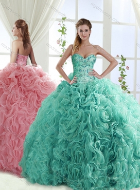 Gorgeous Beaded Brush Train Detachable Unique Quinceanera Dress with Rolling Flower