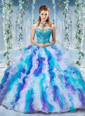 Gorgeous Rainbow Colored Big Puffy Unique Quinceanera Dress with Beading and Ruffles