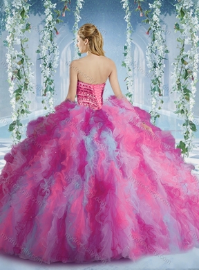 Gorgeous Rainbow Colored Big Puffy Unique Quinceanera Dress with Beading and Ruffles