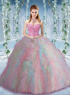 Gorgeous Rainbow Colored Big Puffy Unique Quinceanera Dress with Beading and Ruffles