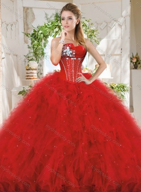 Popular Really Puffy Red Unique Quinceanera Dress with Beading and Ruffles