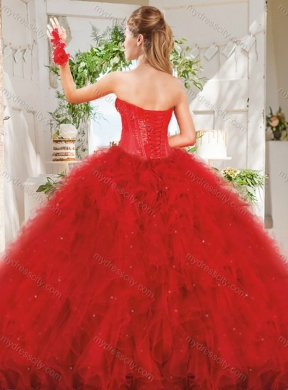 Popular Really Puffy Red Unique Quinceanera Dress with Beading and Ruffles