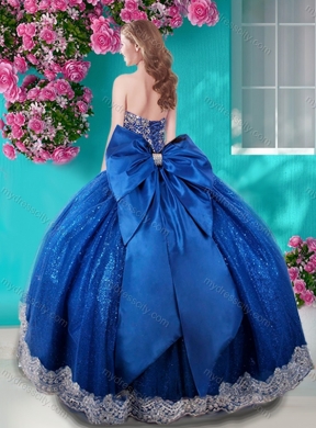 Unique Ball Gown Sequins Bowknot and Beaded Royal Blue Unique Quinceanera Dress with Sweetheart