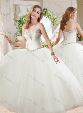 White Ball Gown Sweetheart Beaded Organza Unique Quinceanera Dress in Tulle