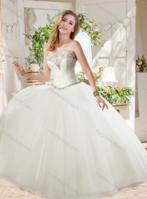 White Ball Gown Sweetheart Beaded Organza Unique Quinceanera Dress in Tulle