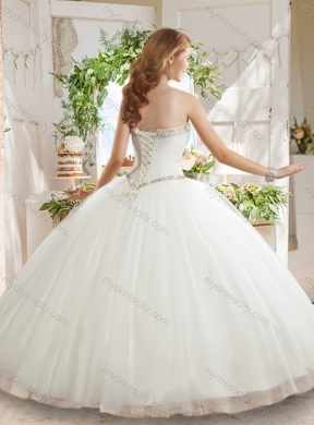 White Ball Gown Sweetheart Beaded Organza Unique Quinceanera Dress in Tulle