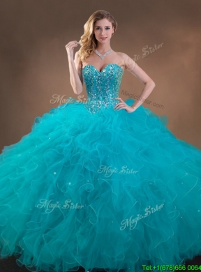 Luxurious Beaded and Ruffled Quinceanera Dress and Sweet Spaghetti Straps Teal Mini Qwuinceanera Dress and Discount Sequined Short Dama Dresses