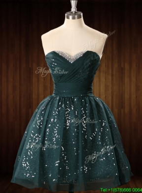 Cheap Beaded Top Dark Green Short Prom Dress in Organza