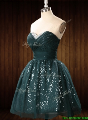 Cheap Beaded Top Dark Green Short Prom Dress in Organza