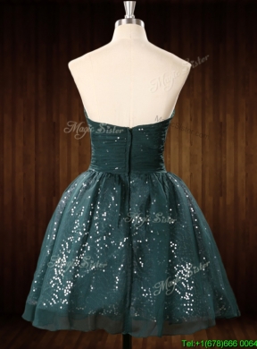 Cheap Beaded Top Dark Green Short Prom Dress in Organza