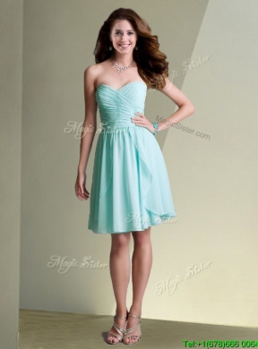 Elegant Empire Ruched Decorated Chiffon  Bridesmaid Dresses in Aqua Blue