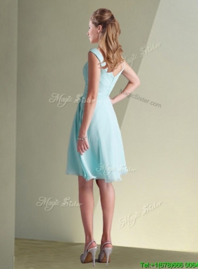 Lovely Chiffon Off the Shoulder Aqua Blue Bridesmaid Dresses with Ruching