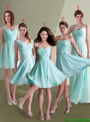 Lovely Chiffon Off the Shoulder Aqua Blue Bridesmaid Dresses with Ruching