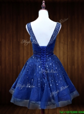 Lovely See Through Beaded Short Prom Dress in Royal Blue