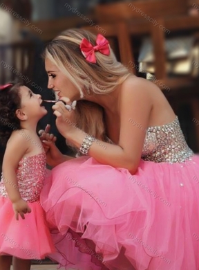 Designer  Knee Length Prom Dress with Beading and New Style Beaded Little Girl Dress with Strapless