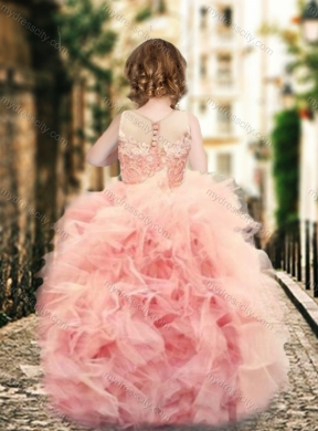 Designer Column Long Sleeves Prom Dress with Brush Train and Affordable Ruffled and Laced Little Girl Dress in Watermelon Red