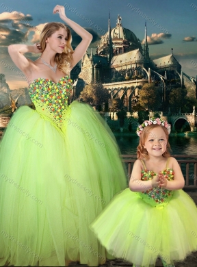 Most Popular Yellow Green Spaghetti Straps Girls Party Dress with Beading